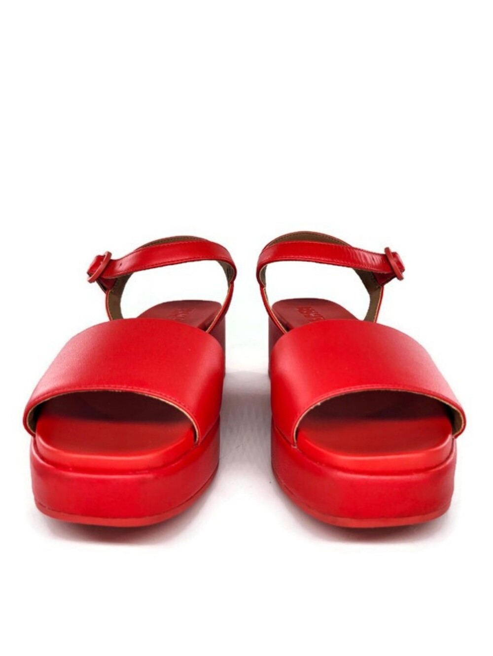 Camper Misia Red Leather Single Wide Strap Buckle Close Open-Toe Flatform Sandal - Picture 4 of 16